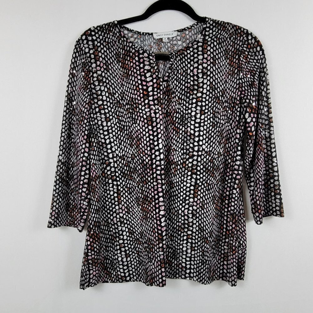 Emily Daniels Multicolor Metallic Snake Print Top Women's M Stretch 3/4 Sleeve